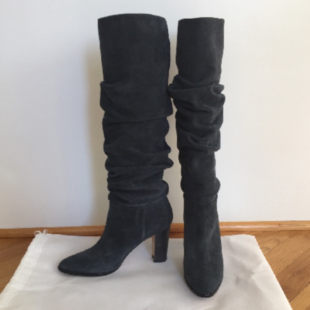 Manolo Blahnik Black Suede Slouch Knee Boots